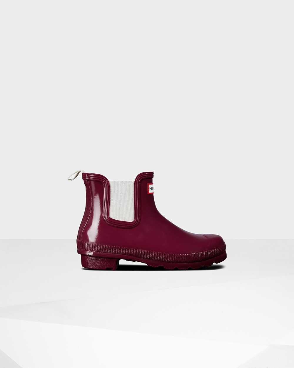 Womens Hunter Original Gloss Chelsea Boots Claret/Red | OYLZQS-847